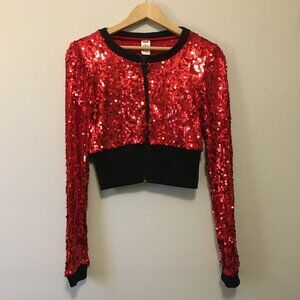 Balera Dancewear Red Sequin and Black Banded Zip Up Bolero